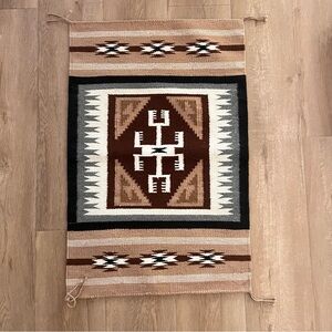 VINTAGE NAVAJO HAND WOVEN RUG, Storm Pattern?, 32”‎ X 21” Mint
